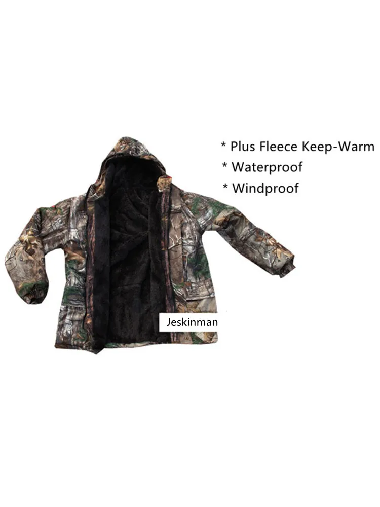 Winter Fishing Waterproof  Coat Tree Bionic Camouflage Hunting Hooded Jacket Keep-Warm Thicken Fleece Cotton Sniper Clothes