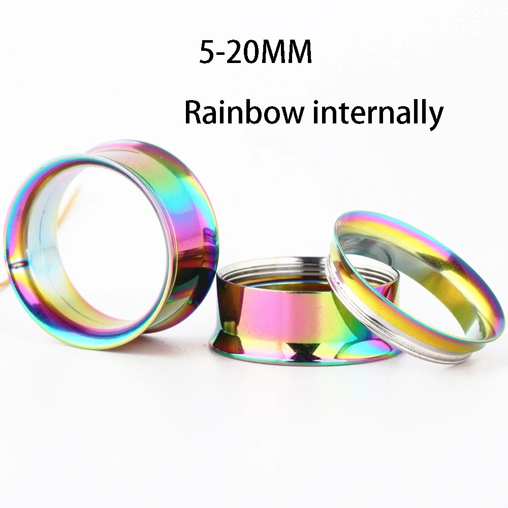 

JUNLOWPY Steel Rainbow Internally Thread Ear Plugs Stretcher Gauges for Men Women Screw Ear Tunnels 00g Lobe Stretching 5-20MM