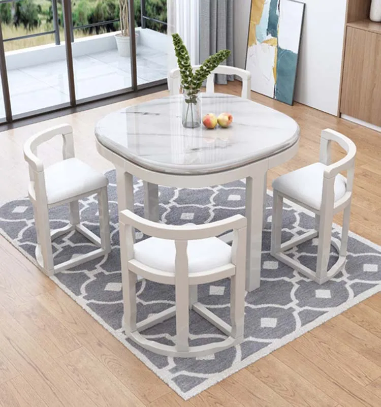 Marble dining table with 4 chairs set combination simple modern small apartment home kitchen furniture