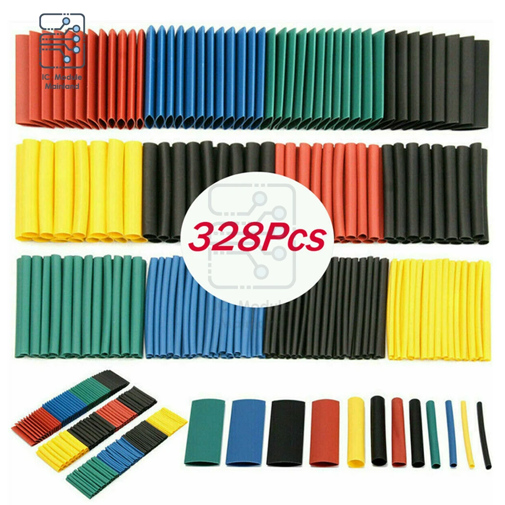 164pcs 328pcs 2:1 Heat Shrink Tube Kit Shrinking Assorted Polyolefin Insulation Sleeving Wire Cable 8 Sizes