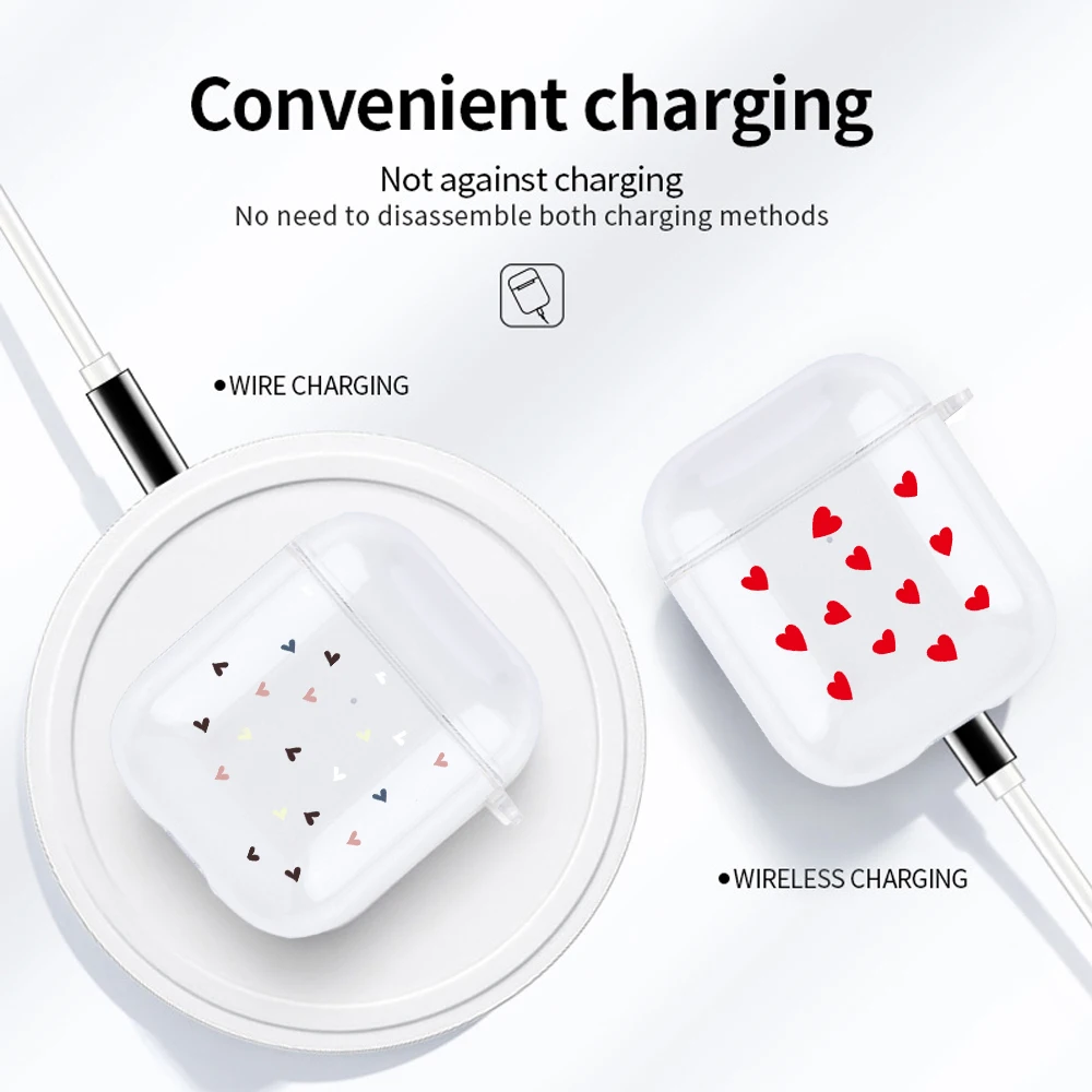 Funda de TPU transparente para Apple Airpods 2/1 3, Funda protectora suave para auriculares, color rojo, Corazón