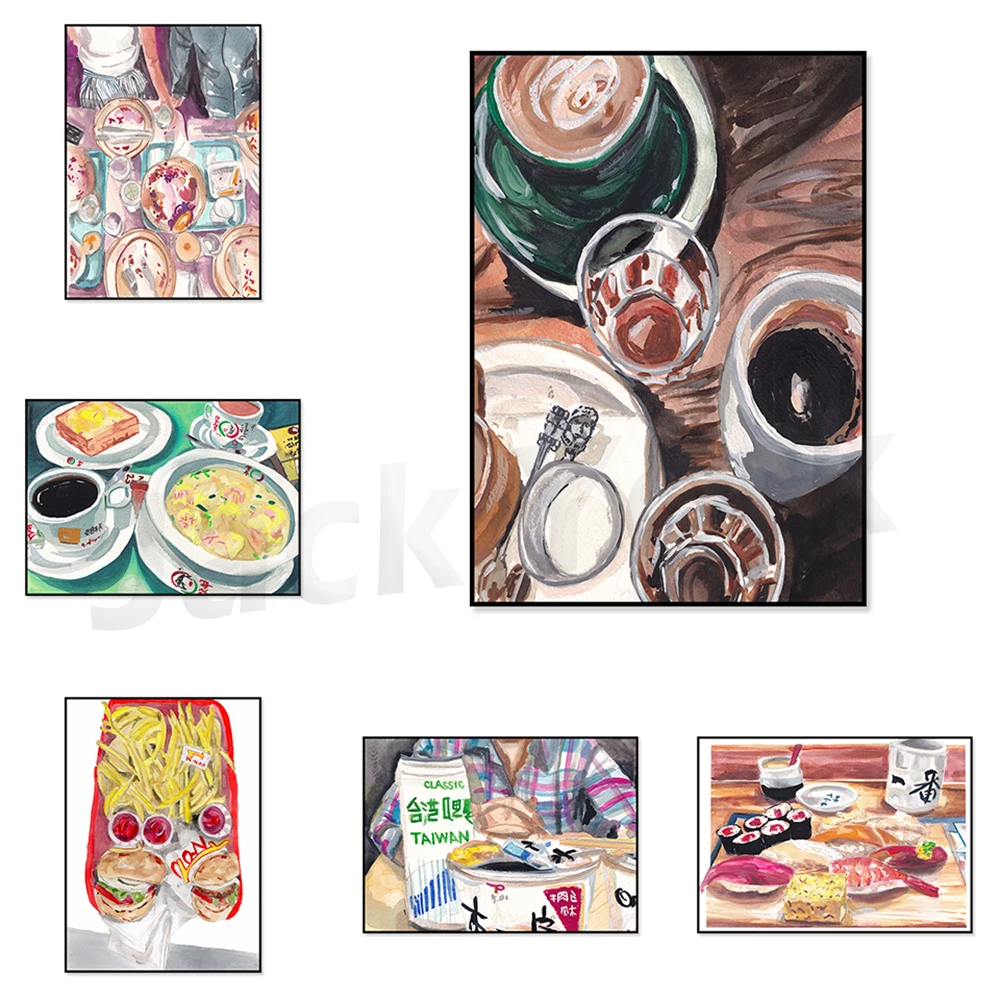ChinaHong Kong Breakfast Wall Art，Noodle Bowl Art Print，Sushi Art Print，Wall Decor，Gift for Foodies