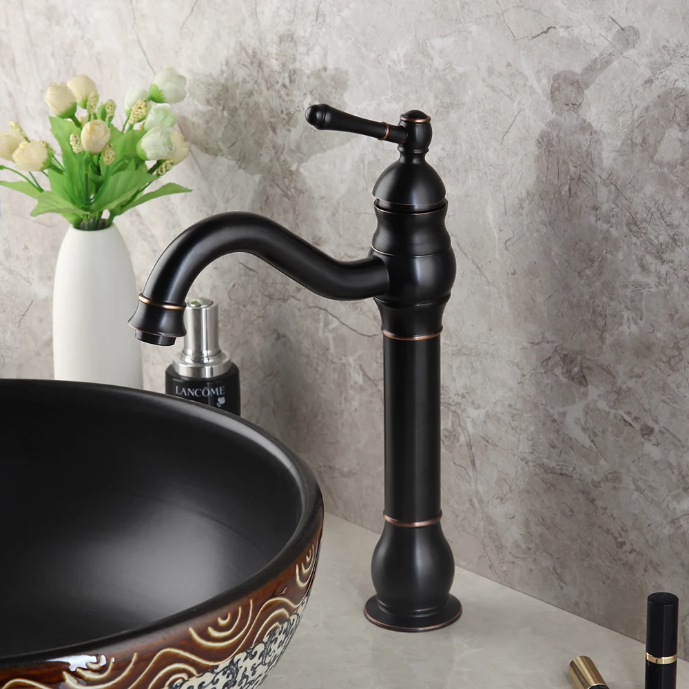 KEMAIDI Ceramic Waterfall Spout Basin Black Tap Bathroom Sink Washbasin Bath Brass Set Faucet Mixer Taps