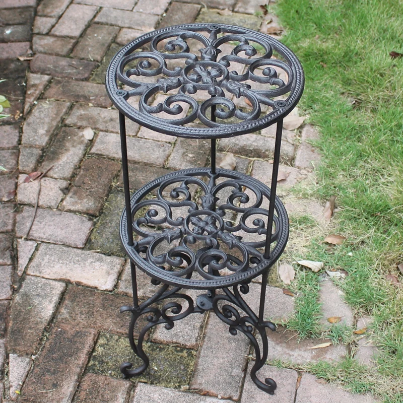 Cast Iron Flower Pot Rack Shelf, Classical Pattern Decoration, Ornaments, Grocery Outdoor Garden Flower Stand