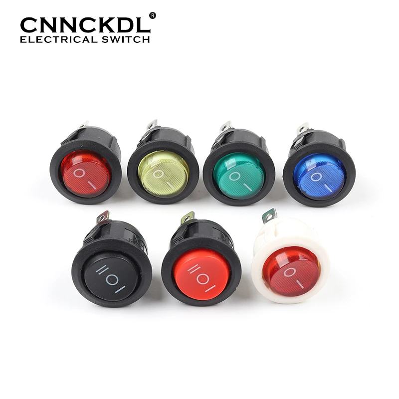 5PCS KCD1 23MM Round Rocker Switch 2/3Pin ON-OFF-ON 2/3 Position 6A/250VAC 10A/125VAC SPST LED Car Push Button Switch With Light