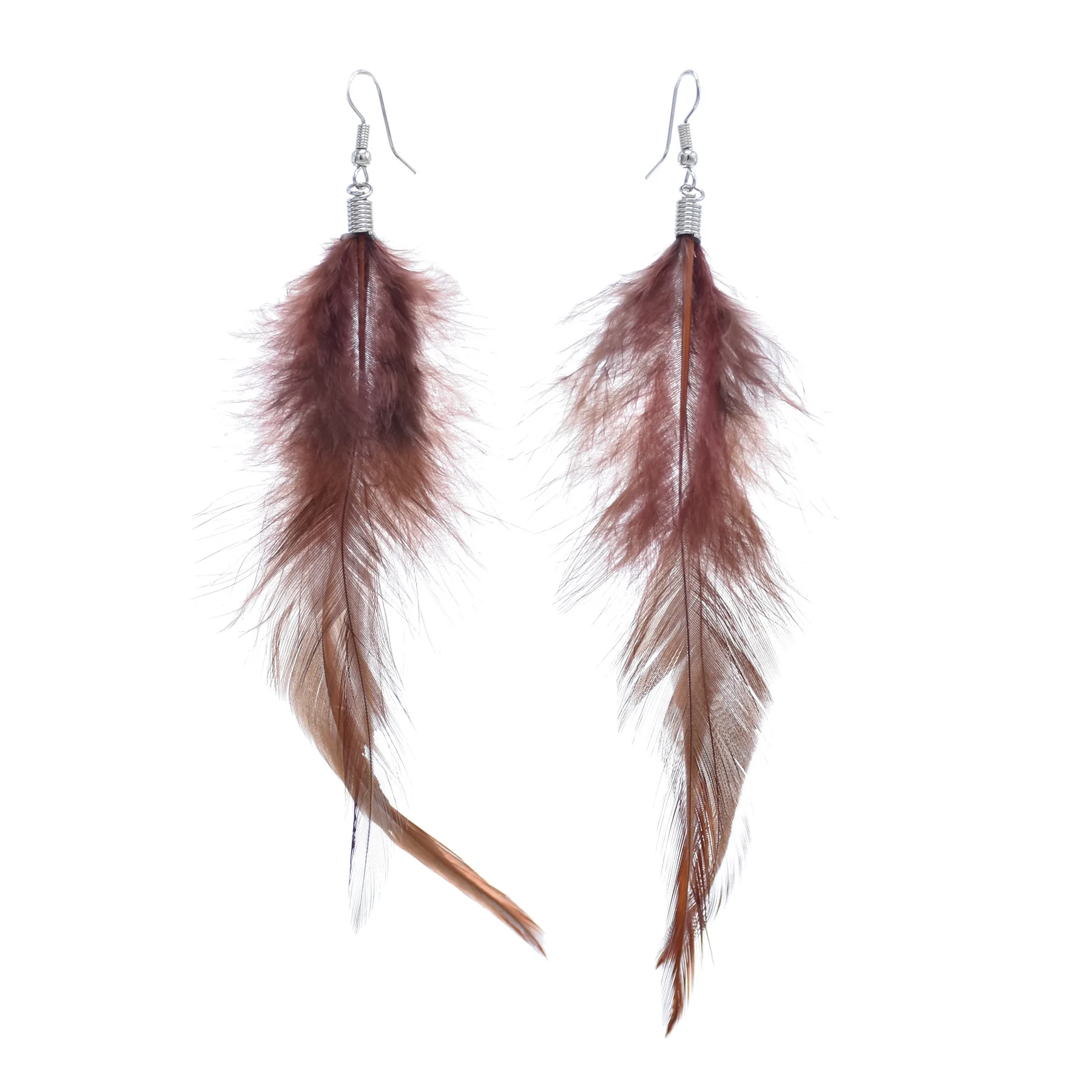 Multi-Color Trendy Long Feather Earrings For Women Fashion Simple Face Thin Feather Earrings Bohemian Bridal Wedding Jewelry