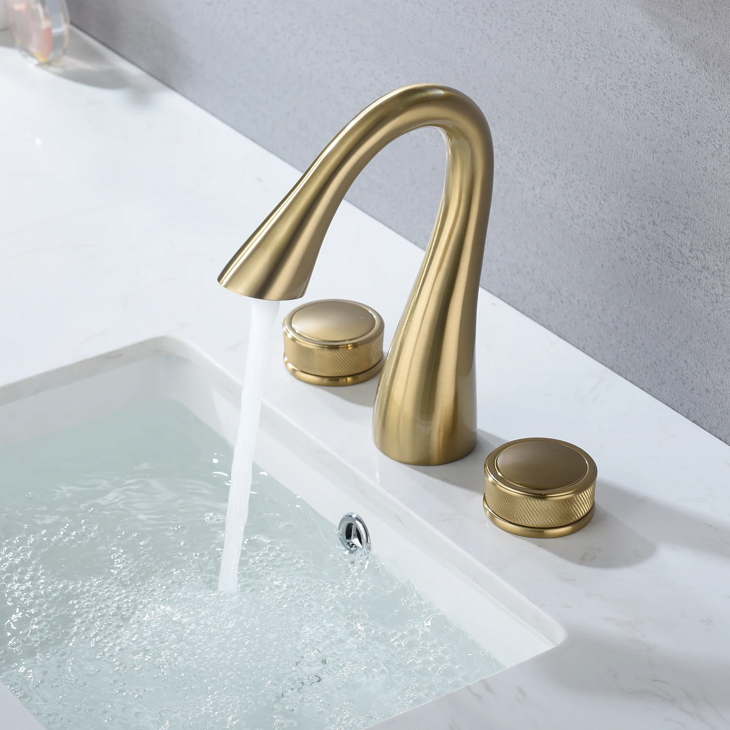 Top Quality Brass Waterfall Bathroom sink faucet 3 Holes 2 Handles Original design Artistic Basin mixer Tap Luxury Bathroom Tap