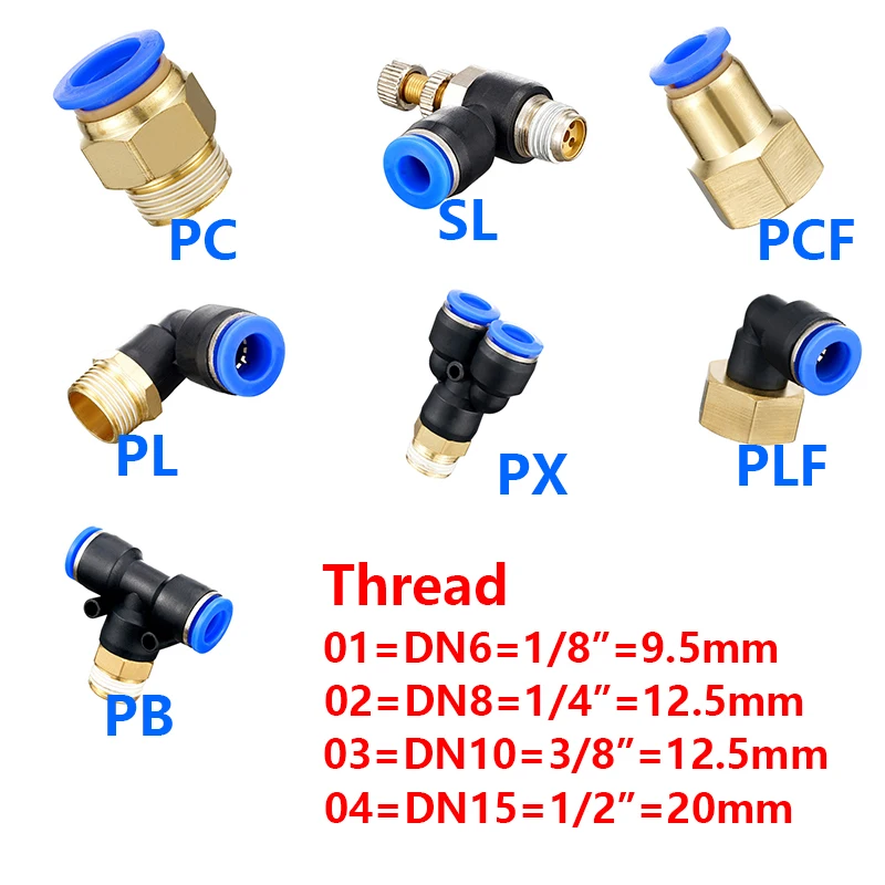 1pcs Pneumatic Quick Connector PC PCF PL SL PB 4MM-12mm Hose Tube Air Fitting 1/4