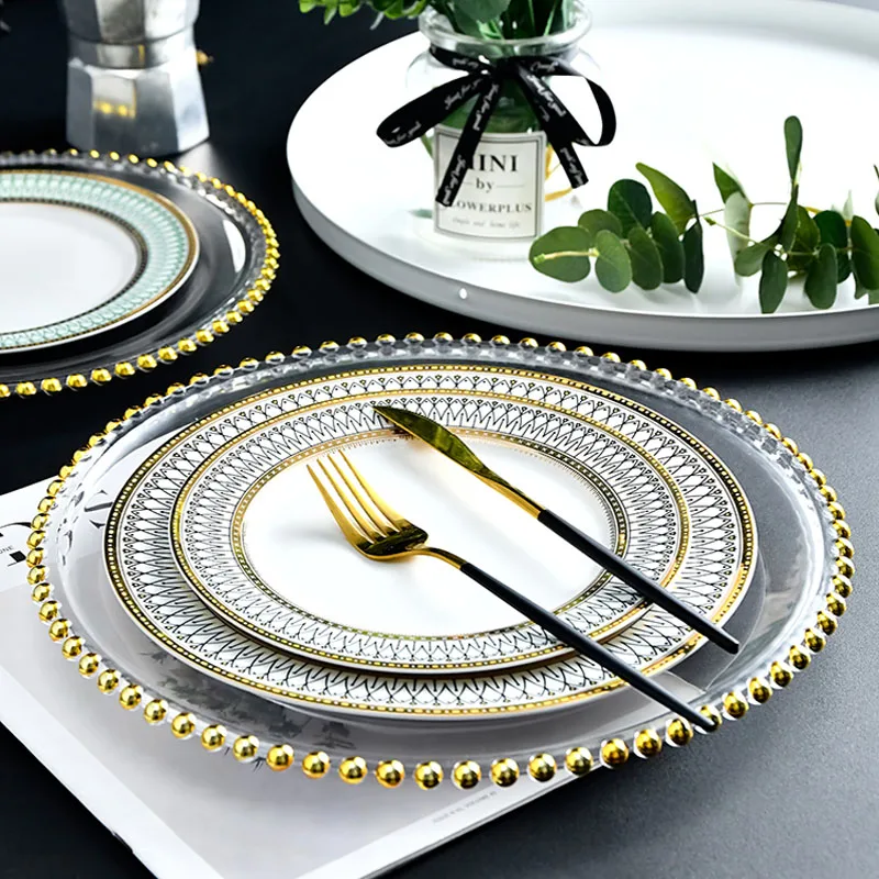 Creativity Golden Border Plates Set Nordic Modern Ceramic Dinner Plate Dining Table Decorative Main Course Dish Kitchen Utensils