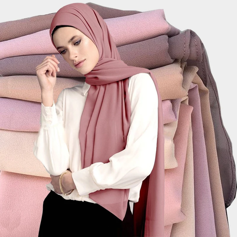 Bufanda de gasa suave para mujer, hijab Multicolor liso, bufanda bordada musulmana