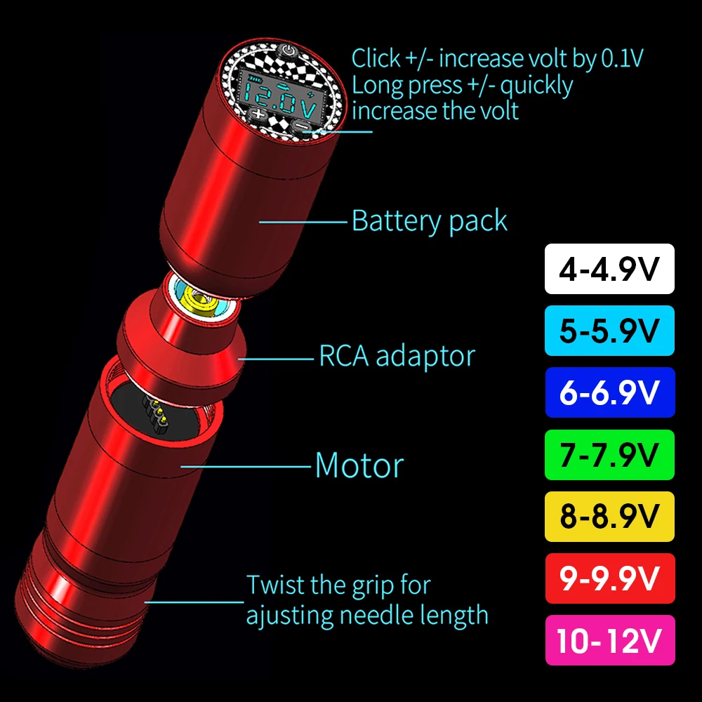 Wireless Tattoo Machine Pen Lithium Battery Portable  1800mAh Battery Motor LED Display For Body Art With Type-C Cable