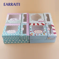 12PCS Kraft Paper Boxes For Packaging Cupcake Pink Window Flower Gift Wedding Bags For Cake Candy Cookies Toy Party Favors