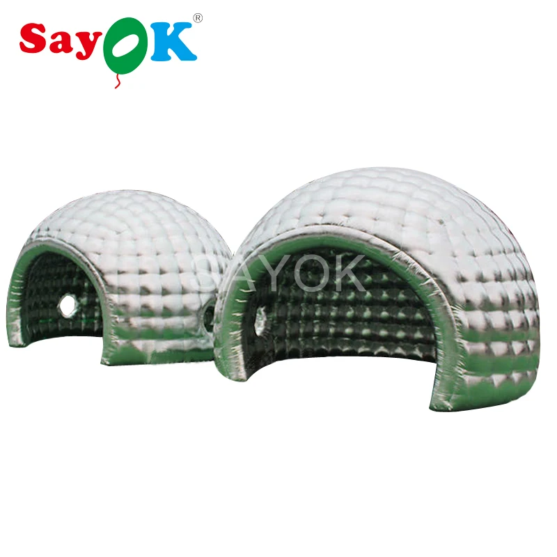 Silver Inflatable Dome Tent with Two Small Windows,Inflatable Igloo Tent Camping Tent with Air Blower for Event Party