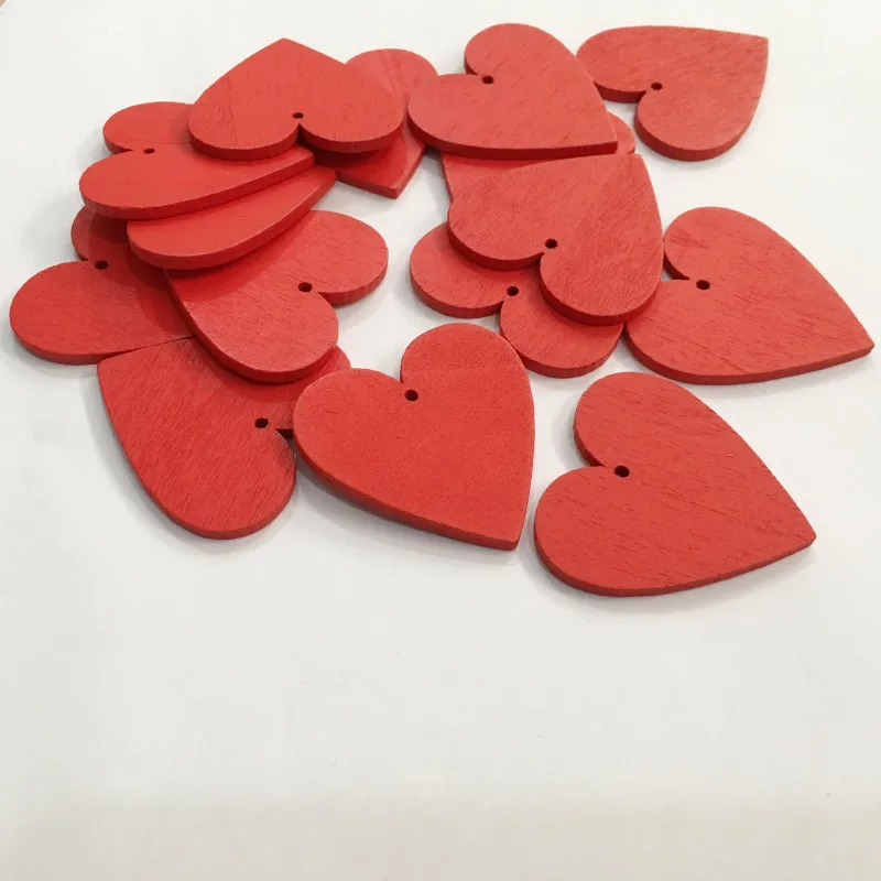 20pcs Red Love Heart Shape Wood Slice Pieces with Hole for DIY Craft Scrapbooking Wedding Diy Decor