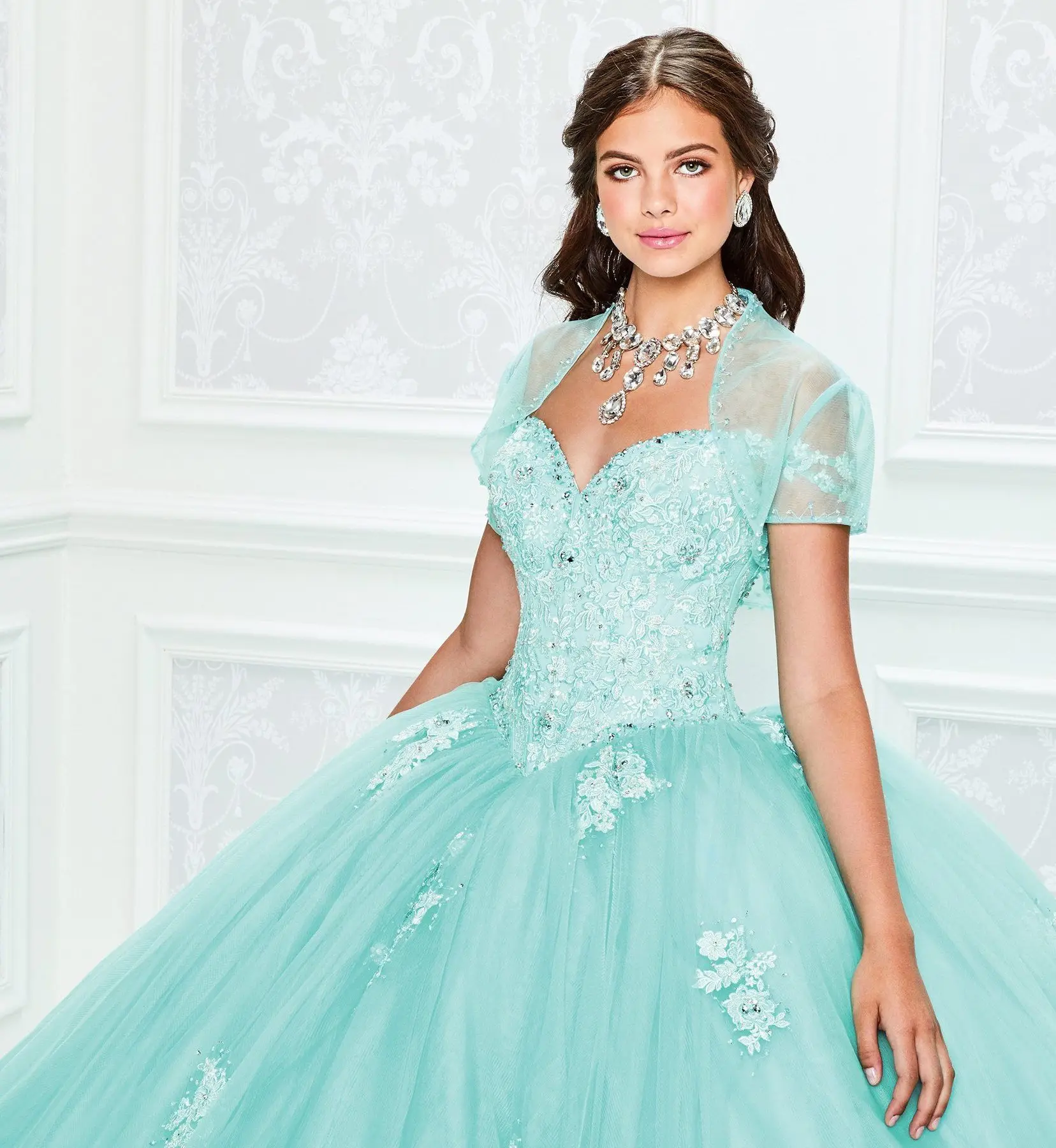 Turquoise Goedkope Quinceanera Jurken Baljurk Uit De Schouder Met Jacket Tulle Kralen Applique15 Jaar Oude Party Jurken