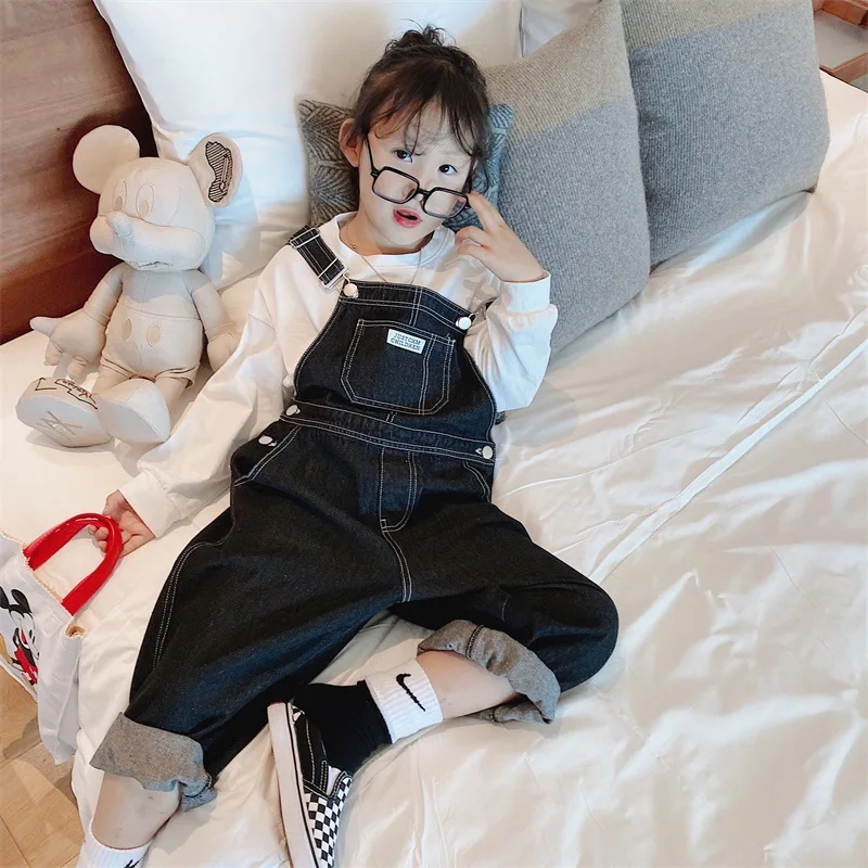 

New Children Denim Kids Overalls Black Boys and Girls Casual Pants 3-8T Toddler Girl Jumpsuit Baby Overalls Trousers