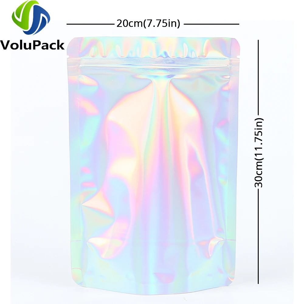 Aluminum Foil Mylar Packaging Bags, Eco-friendly  Smell Proof Ziplock, Large Size Stand Up Holographic Silver Pouches