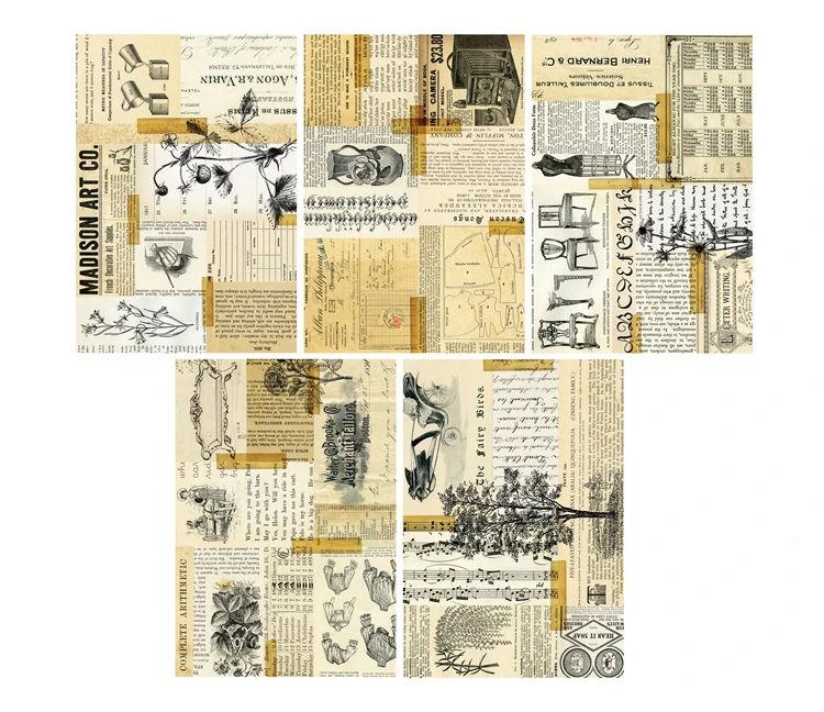 English Newspaper Flower FurniturePlants Material Paper Junk Journal Background Decoration DIY Scrapbooking Craft paper