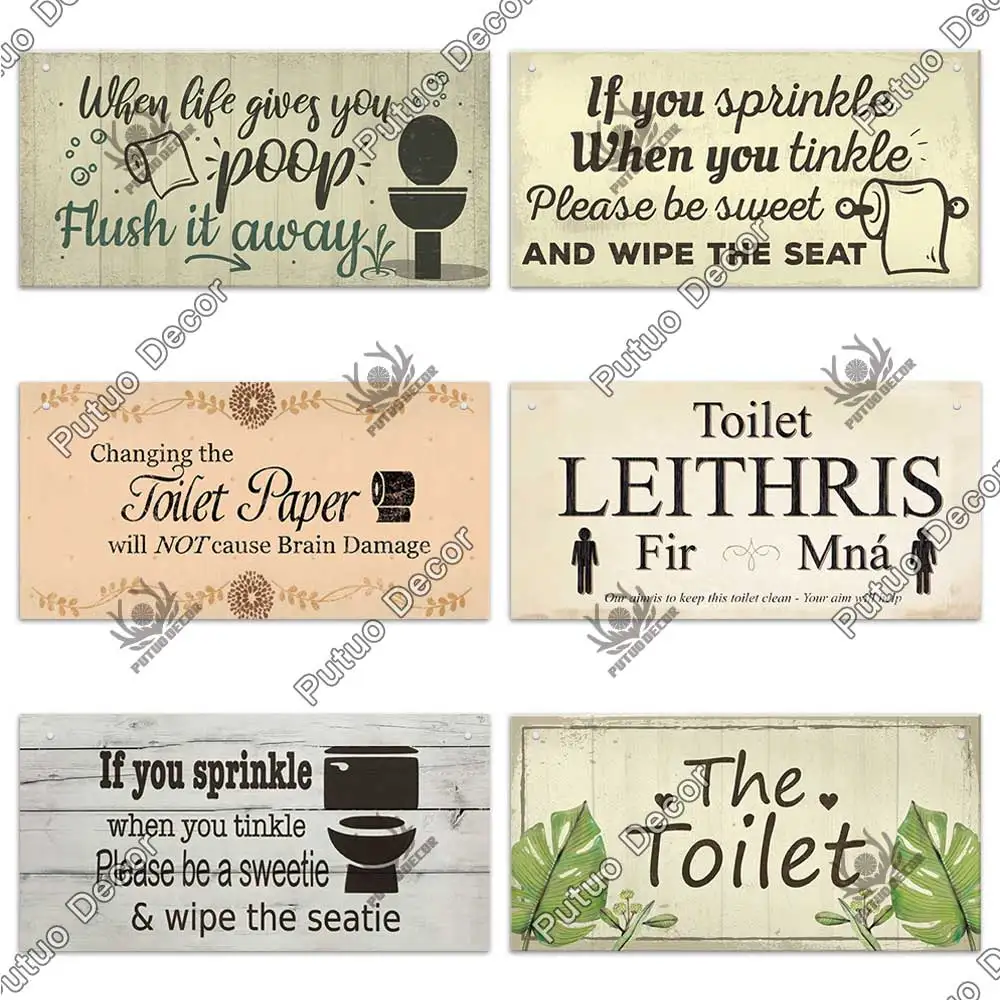 Putuo Decor Toilet Signs Wooden Hanging Plaque Decorative Plaque for Toilet Door Hanging Sign Wood In Bar Pub Beach Home Decor