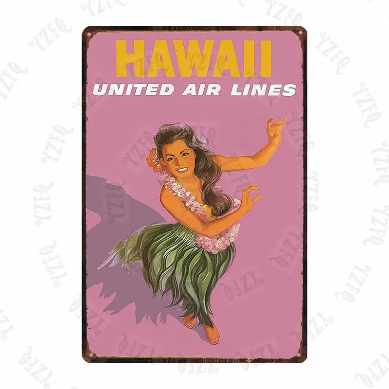Hawaii Vintage Poster Surfing  Beach Metal Sign Travel Souvenir  Retro Wall  Bar Art Home  Cinema Decor Cuadros DU-5391A