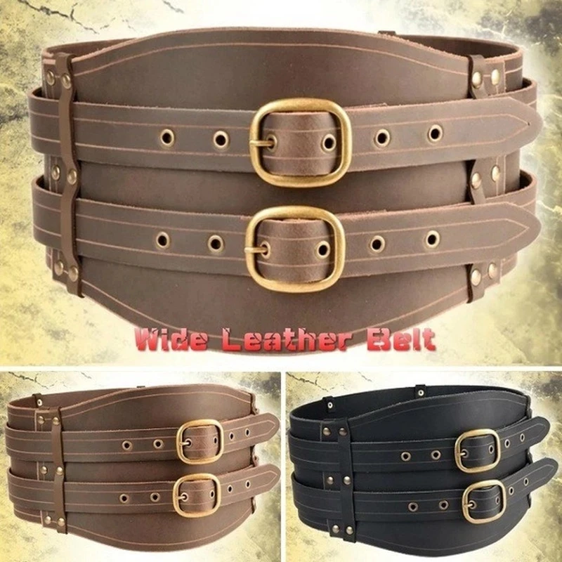Medieval Brown Black Celtic Men Knight Leather Large Belt Women Vintage Viking Costume Barbarian Mercenary Fancy LARP Cosplay