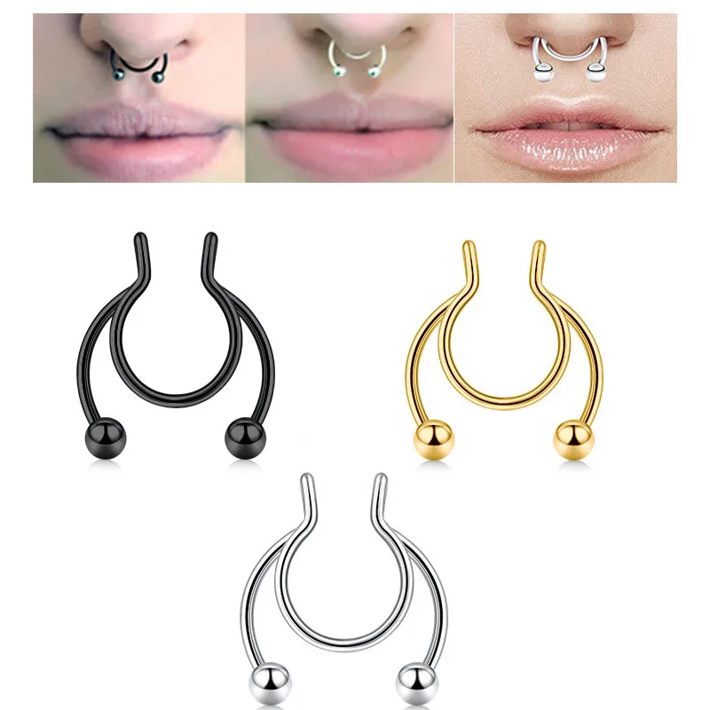 1pcs U Shape Nose Clip Fake Ring Septum No Piercing Lip Rings 3 Colors Stainless Steel Horseshoe Women Body Jewelry