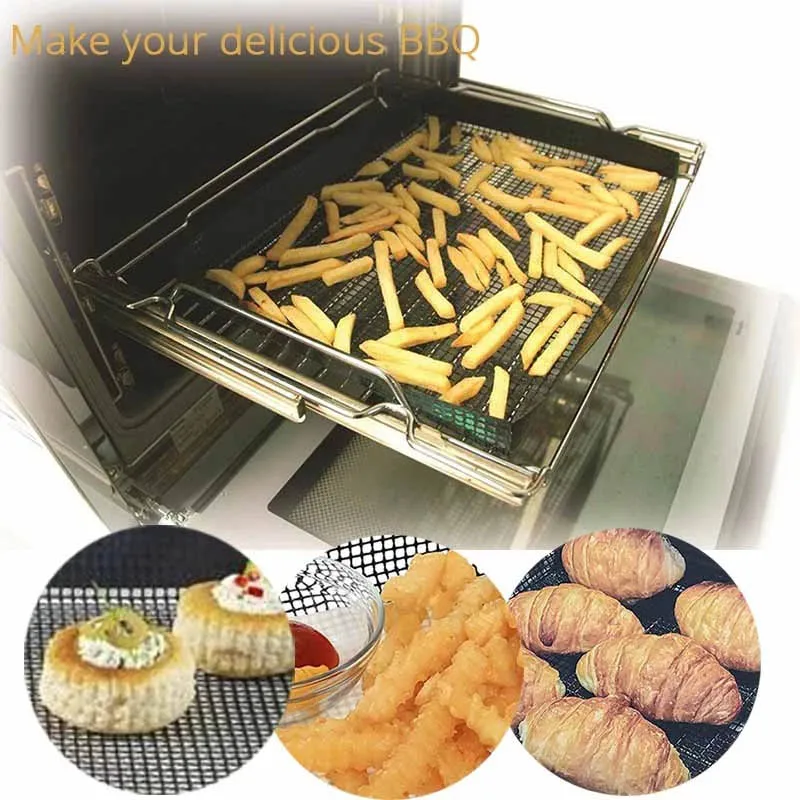 YOMEEI 1Pcs Non-stick Coating Baking Tray Mat Food Basket Roaster Rack Oven Baking Mesh Tray Heat Resistant Baking Tools