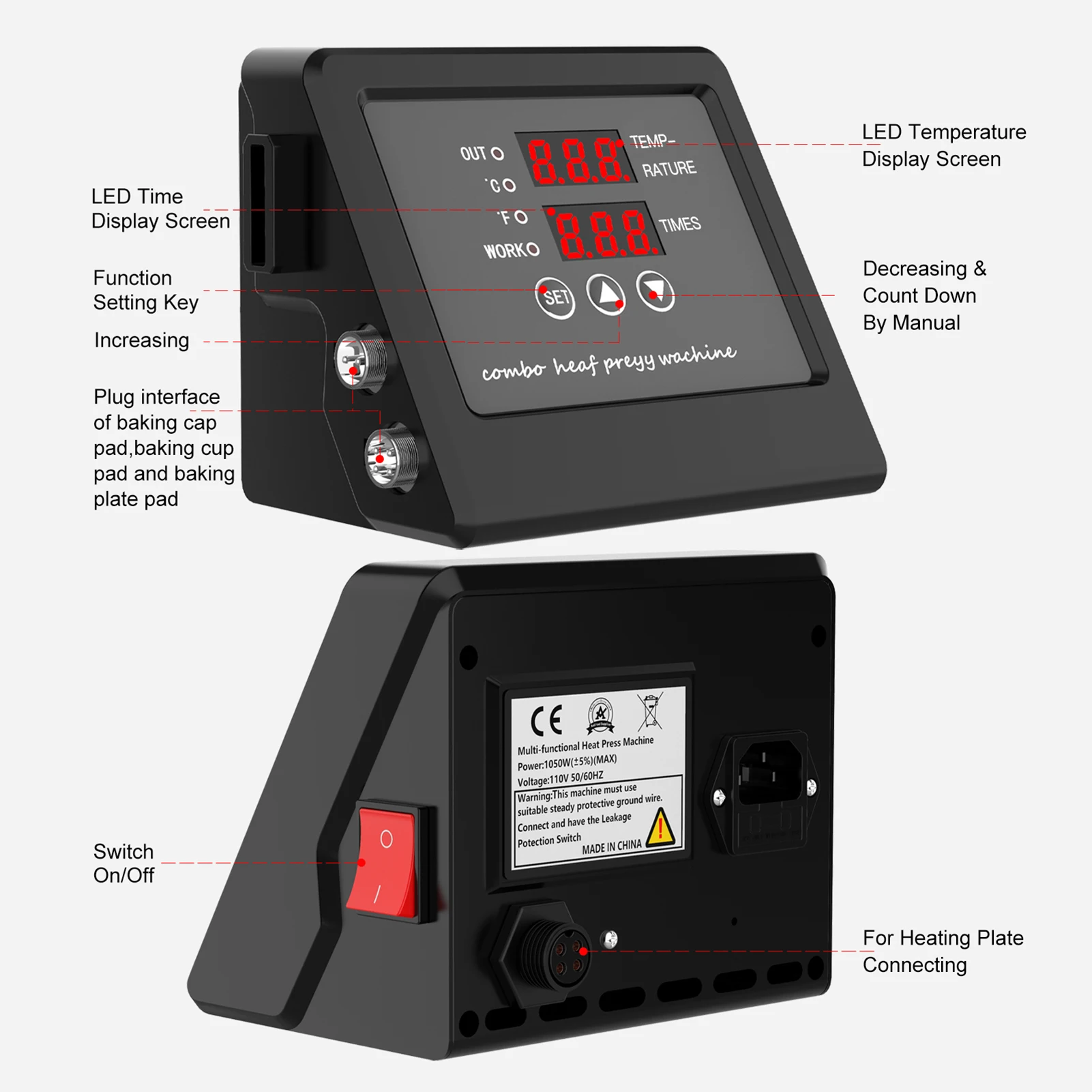 Multi-functional Heat Press Control Box Digital LED Controller for T-shirt/Plate/Cap/Mug Heat Transfer Sublimation Print Machine