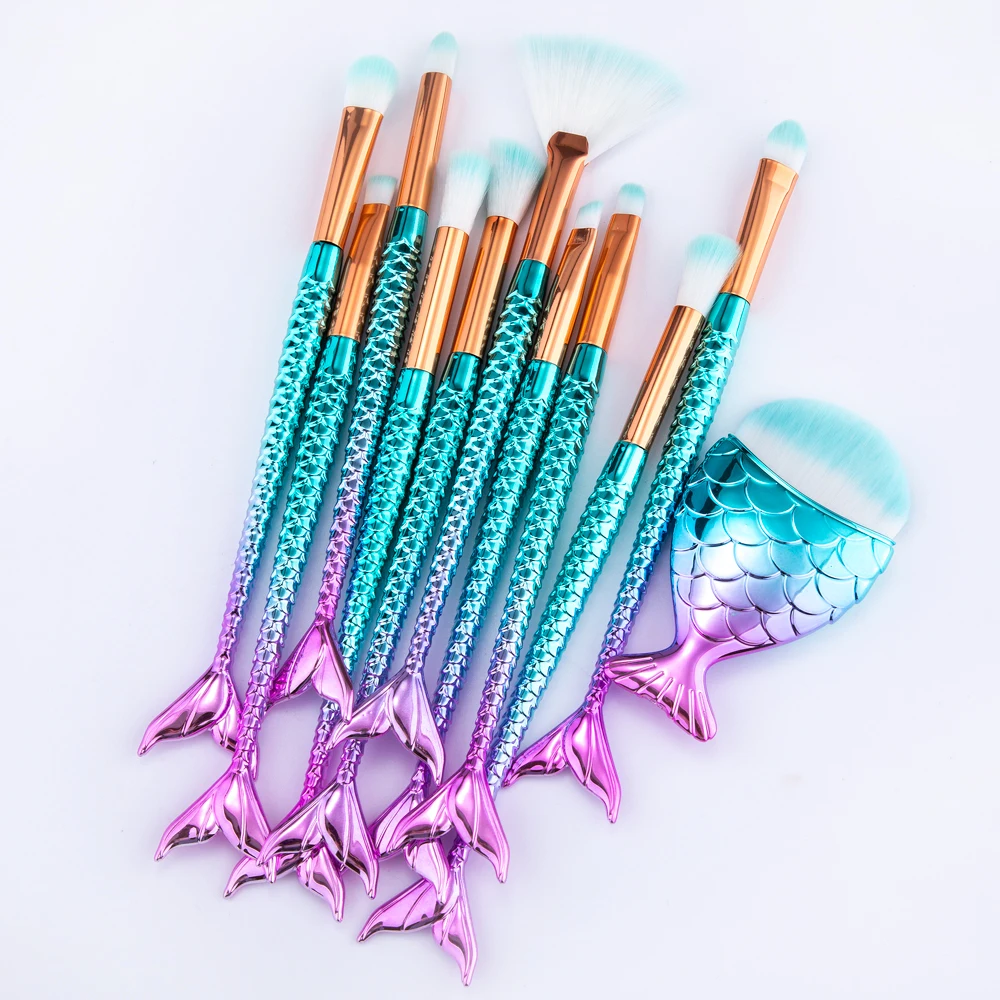 10/11pcs Makeup Brushes Kit maquiagem maquillaje New Mermaid Foundation Eyebrow Eyeliner Cosmetic makeup Brushes