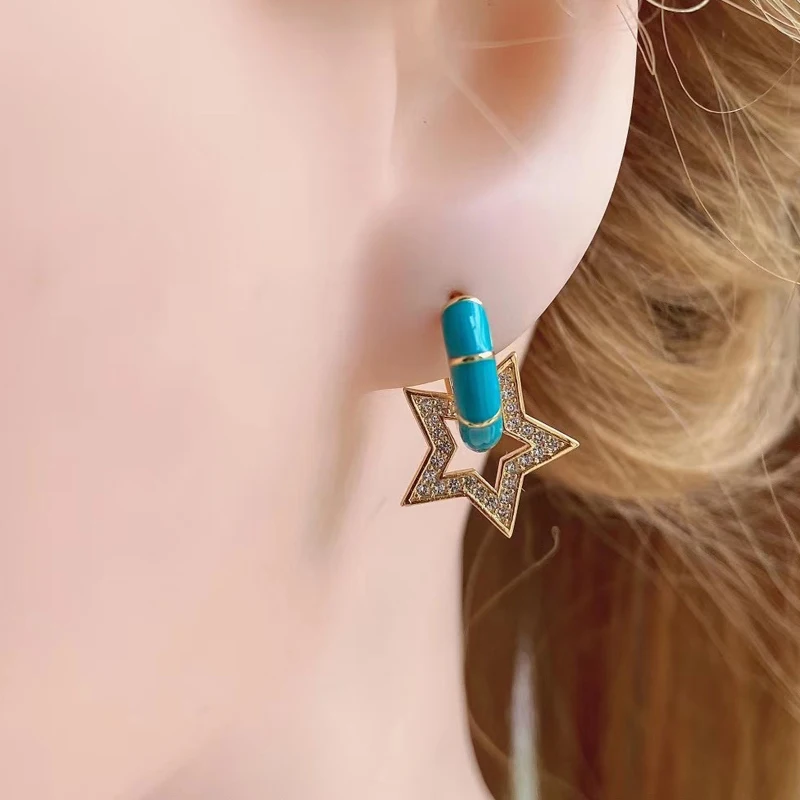 5Pcs/Lot Newest Arrived Fashion Products Custom Colorful Adjustable Enamel Star Drop Earrings