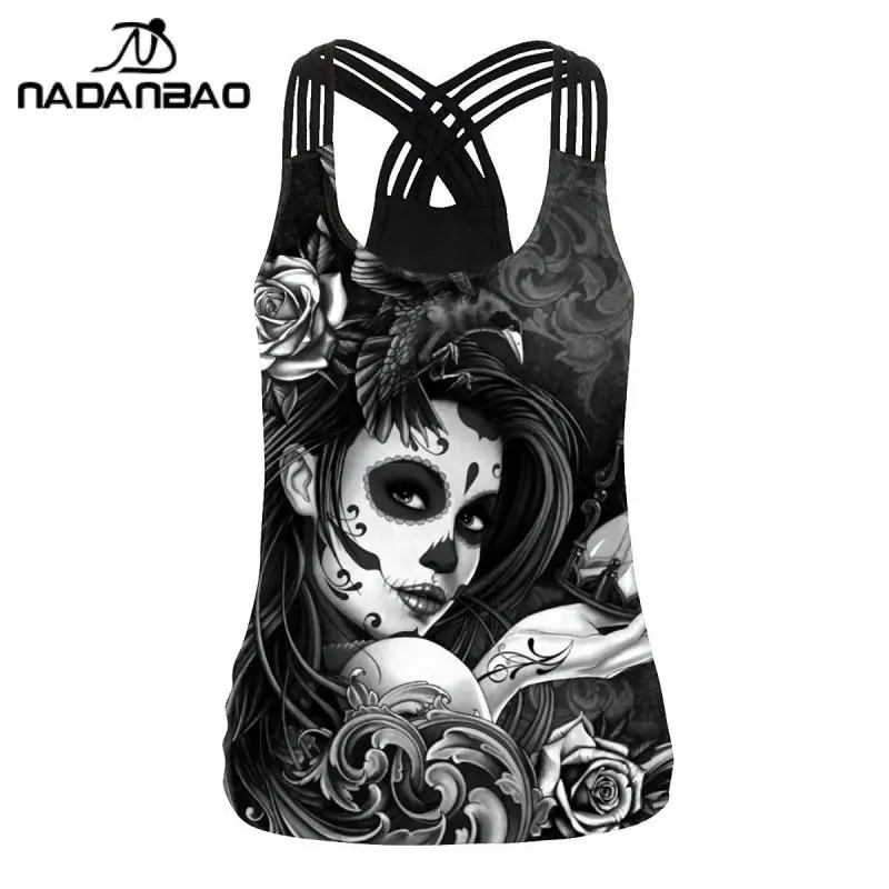 NADANBAO 2024 Summer Women Sling Top Shirt Hallowenn Gothic wprurighy Print Street Style canotte senza maniche Slim Sexy Vest femminile