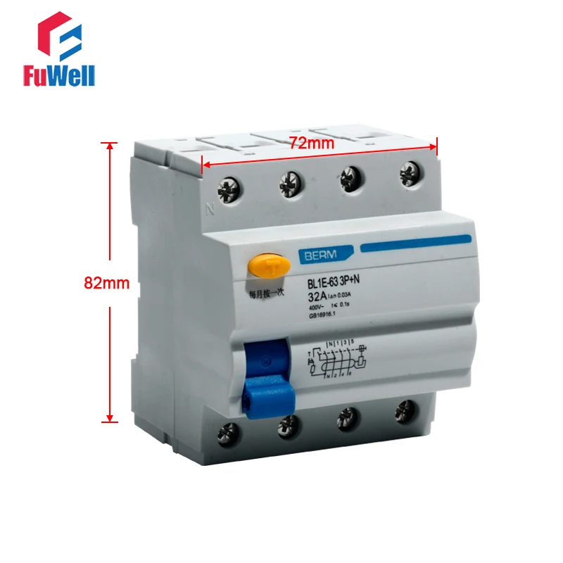 Residual Current Circuit Breaker BL1E-63 3P+N Poles Leakage Protection RCCB 25/32/40/63A Current 230V Circuit Breaker