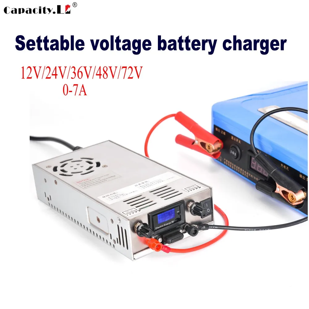 

12V 24v 36v 48v Lifepo4 Charger 12V 72V 84V Lithium Battery Charger 7A Adjustable Voltage and Current Battery Adapter