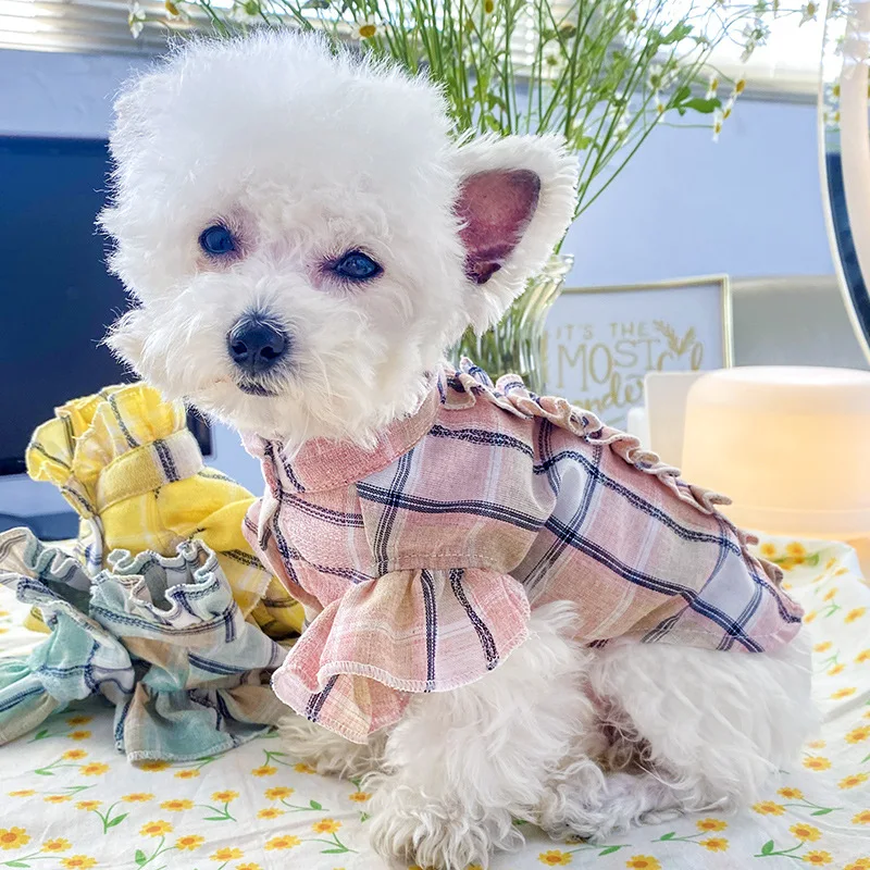 Fashion Pet Shirts Summer Breathable Plaid Pet Dog Clothes for Small Dogs Teddy Bichon Puppy Dog T-Shirt for Dogs Pet Clothing