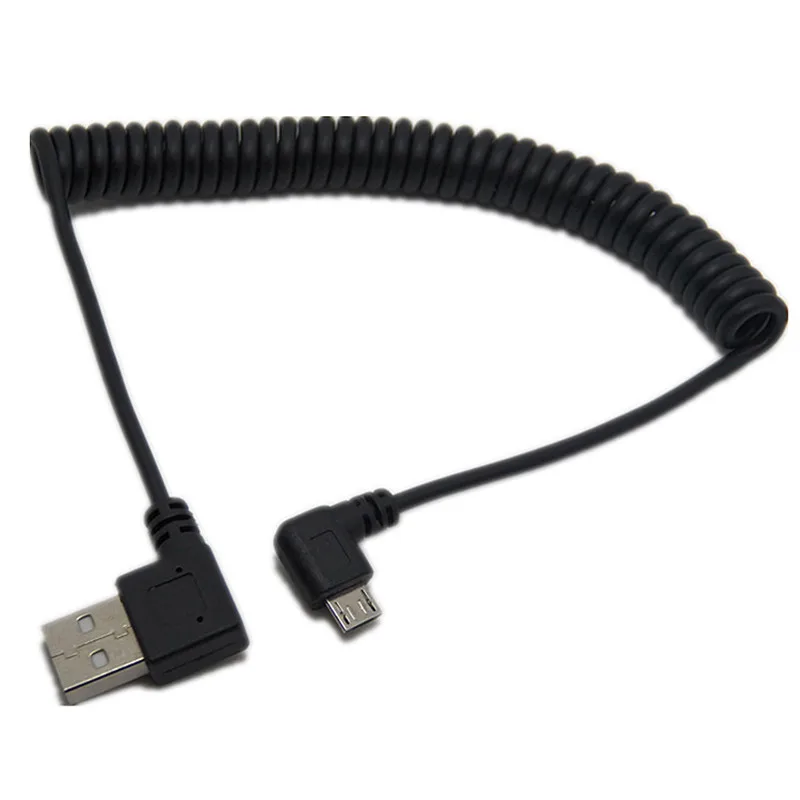 1m 90 degree USB Micro USB Angle Cable Charge USB to Micro USB Spring Retractable Cable Datos Data Sync Charger Cord Coiled Cabo