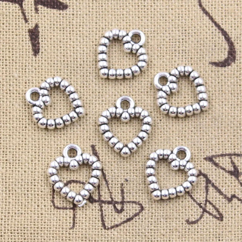 40pcs Charms Hollow Heart 14x12mm Antique Silver Color Pendants DIY Crafts Making Findings Handmade Tibetan Jewelry