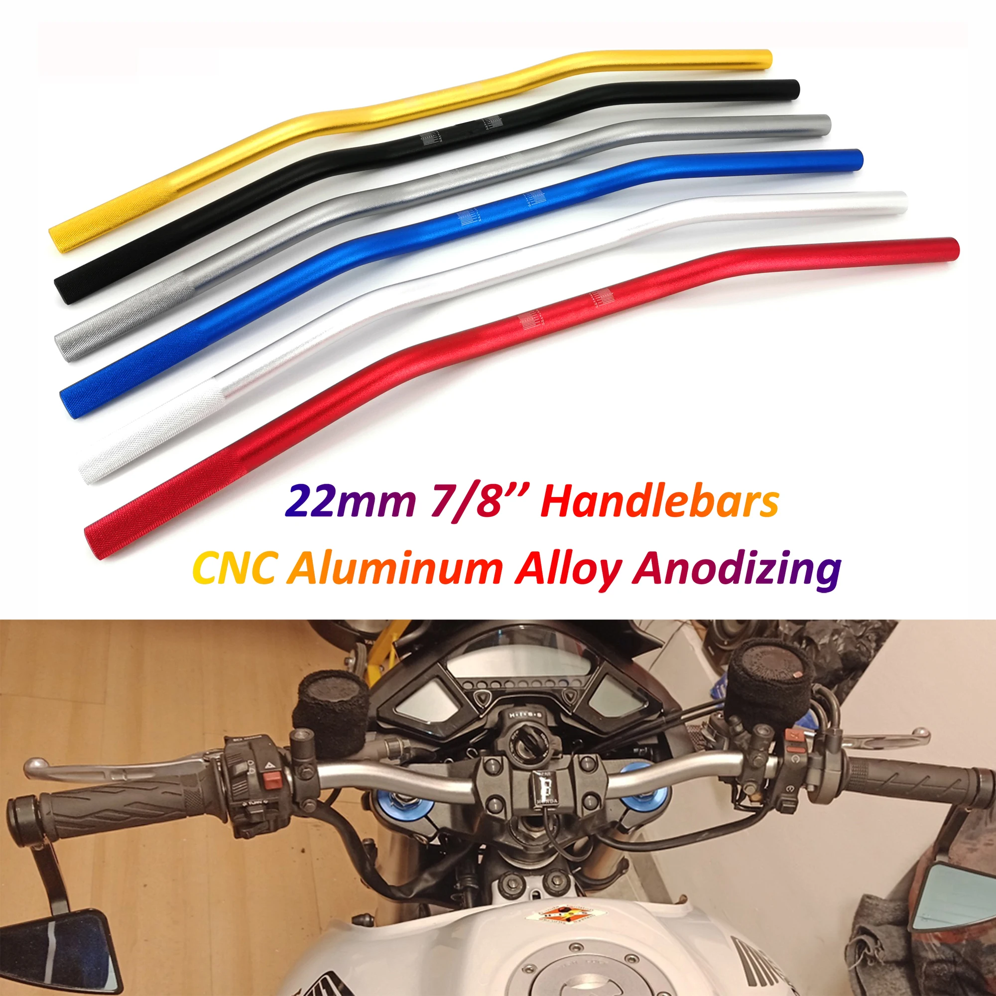 22mm Motorcycle Handlebars CNC Aluminum Alloy Anodizing with Logo for Kawasaki Ninja 400 Z800 Z900 CB650R CG125 CBR600RR MT09 R6