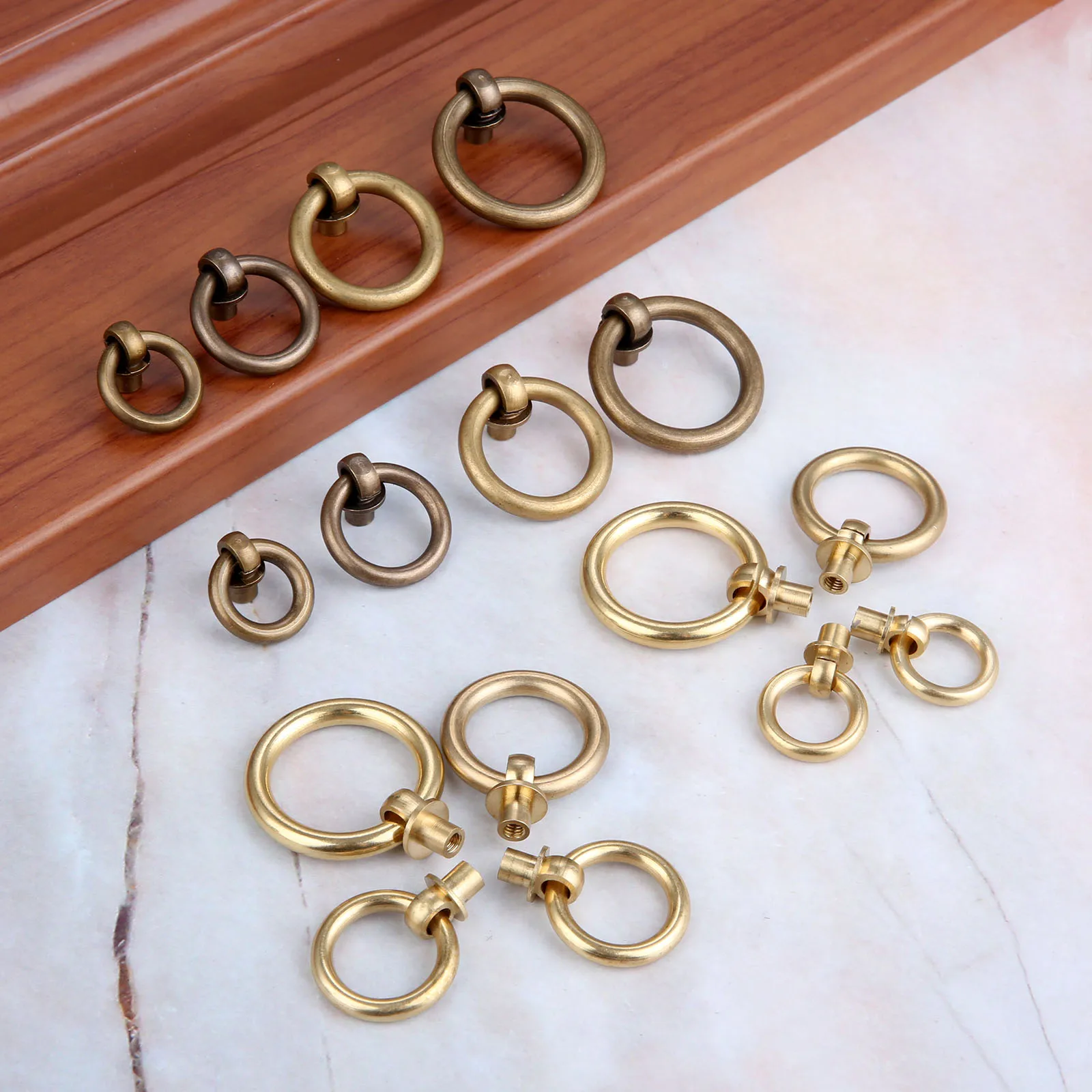 

2Pcs Antique Pure Copper Furniture Simple Ring Handle Drawer Door Bedroom Pull Dia. 20mm Wardrobe Cabinet Door Pull Ring