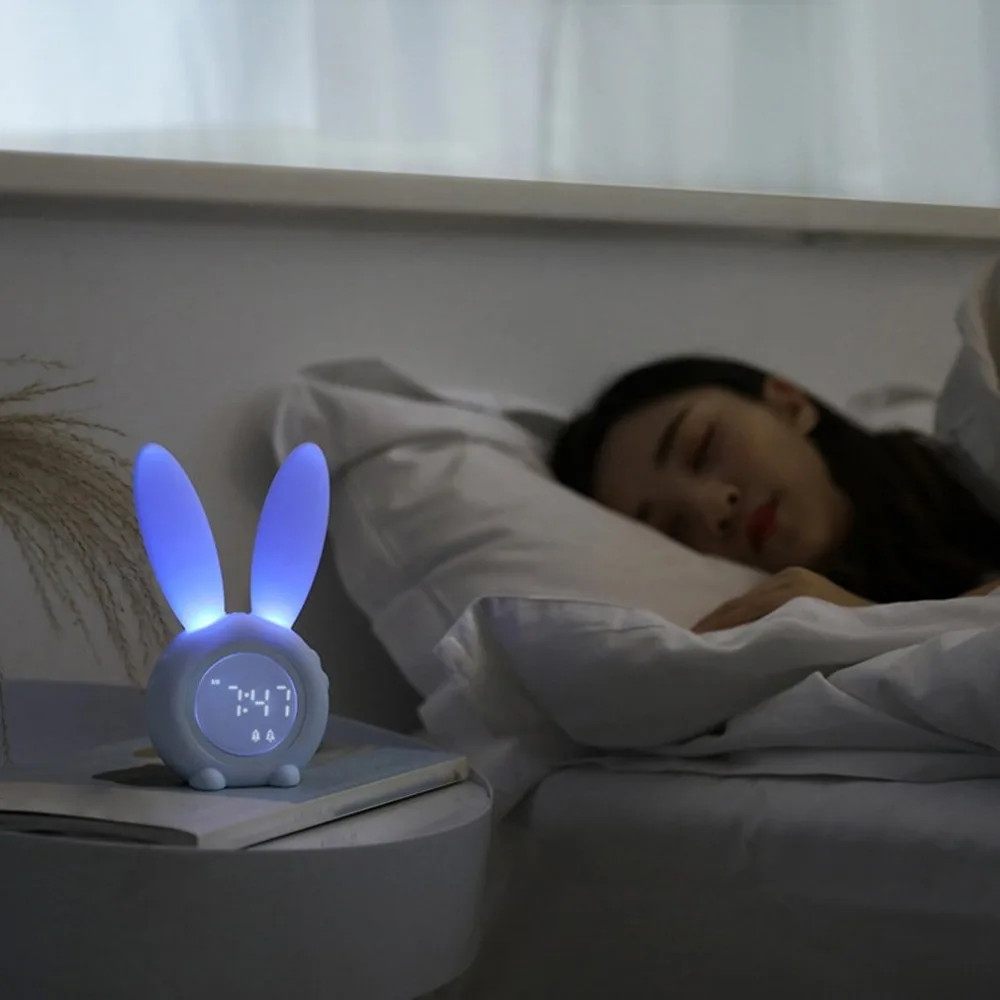 Cartoon Rabbit LED Night Lights Timing Alarm Clock Night Lamp for Kids Rooms Children Holiday Gifts Smart Night Light