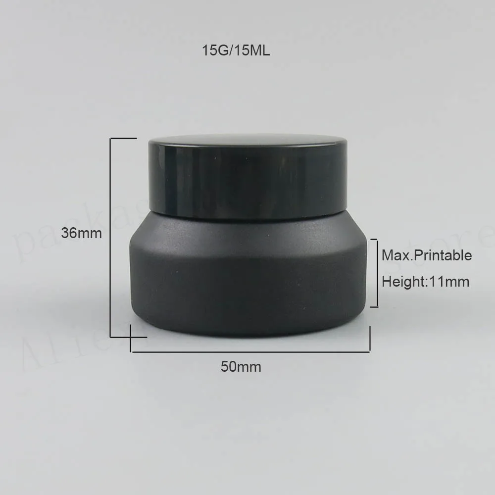 2 x 15G 30G 50G Frost Black Make up Glass Jar With Black Lids white Seal Container Cosmetic Packaging, 15G Glass Cream Pot