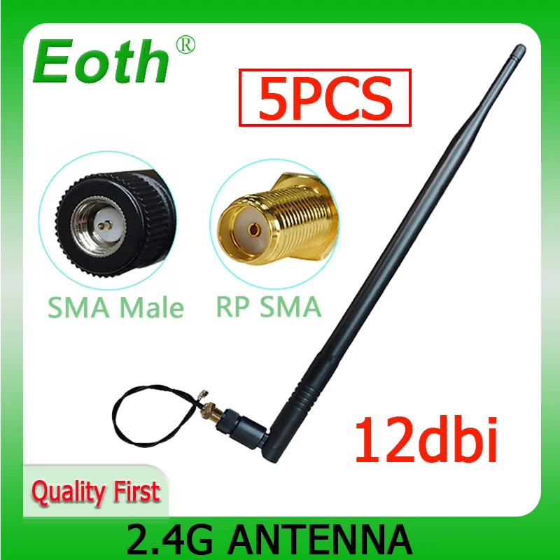 

EOTH 5pcs 2.4g antenna 12dbi sma male wlan wifi 2.4ghz antene IPX ipex 1 SMA female pigtail Extension Cable iot module antena