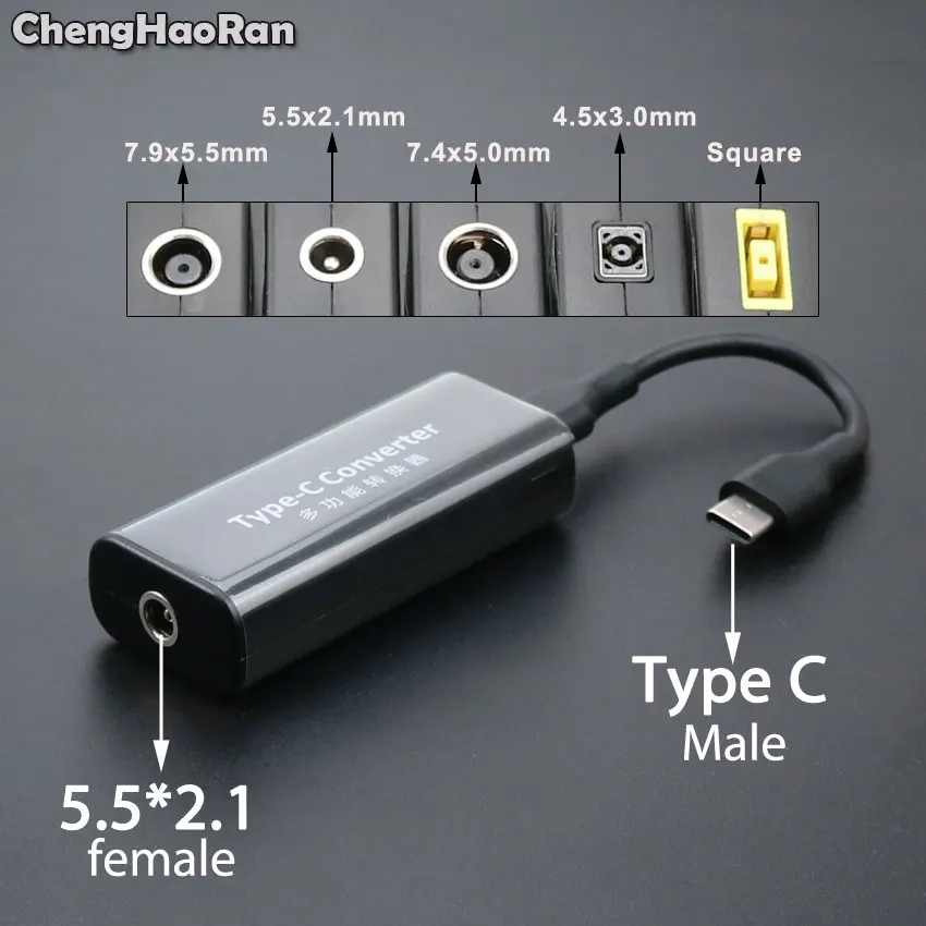 

ChengHaoRan Laptop Power Jack Connector DC Adapter Converter for Lenovo Asus 7.4*5.0 7.9*5.5 5.5x2.1mm Female to USB Type C Male