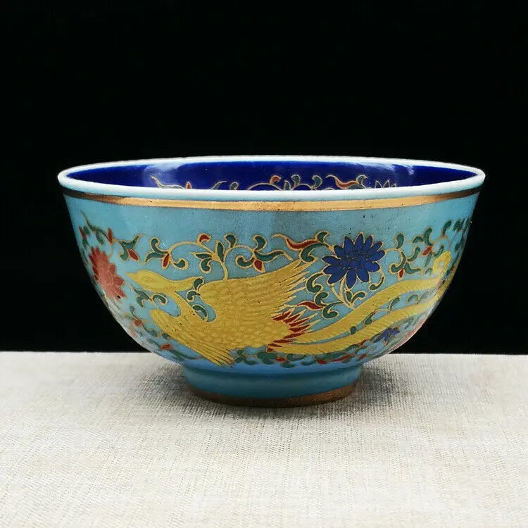 Chinese Contrasting Colors Porcelain Doucai Phoenix Flower Teacup Small Decoration Bowl