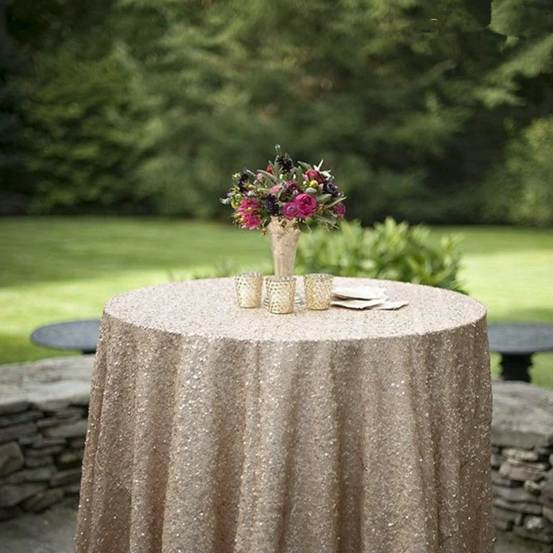 

Champange Tablecloth 60x102in Glitter Round Rectangular Embroidered Sequin Table Cover for Wedding Party Christmas Decoration