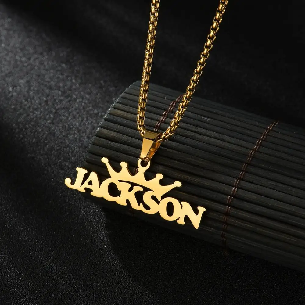 Goxijite Trendy Big letter Name Necklace With Crown For Women Personalized Letter Nameplate Pendant Necklaces Custom Jewelry