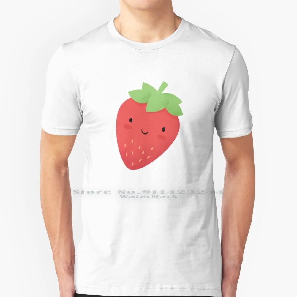 Happy Strawberry T Shirt Cotton 6XL Strawberry Eat Diet Yummy Nomnom Kawaii Cute Happy Smile Funny Food Puns Love Girlfriend