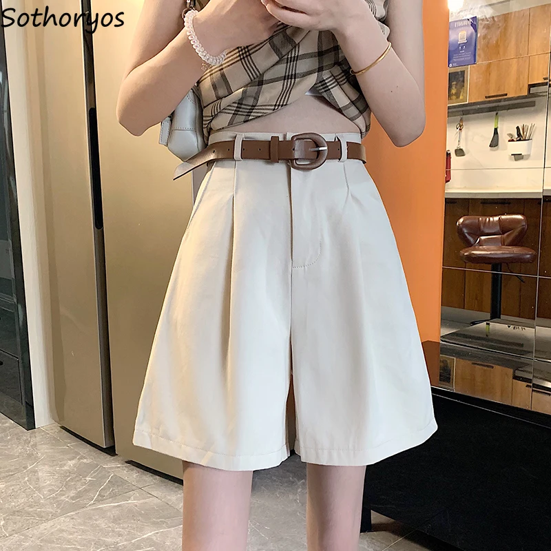 

Solid Shorts Simple Loose Office Lady Daily Comfort Leisure Temperament Zipper Fly Females Korean Style Trendy High Waist Chic