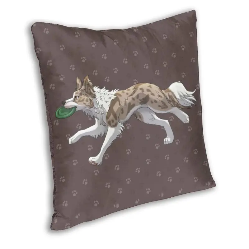 Custom Running Red Lilac Merle Border Collie Square Pillow Cover Home Decorative 3D Print Dog Pet Cushion Cover for Living Room