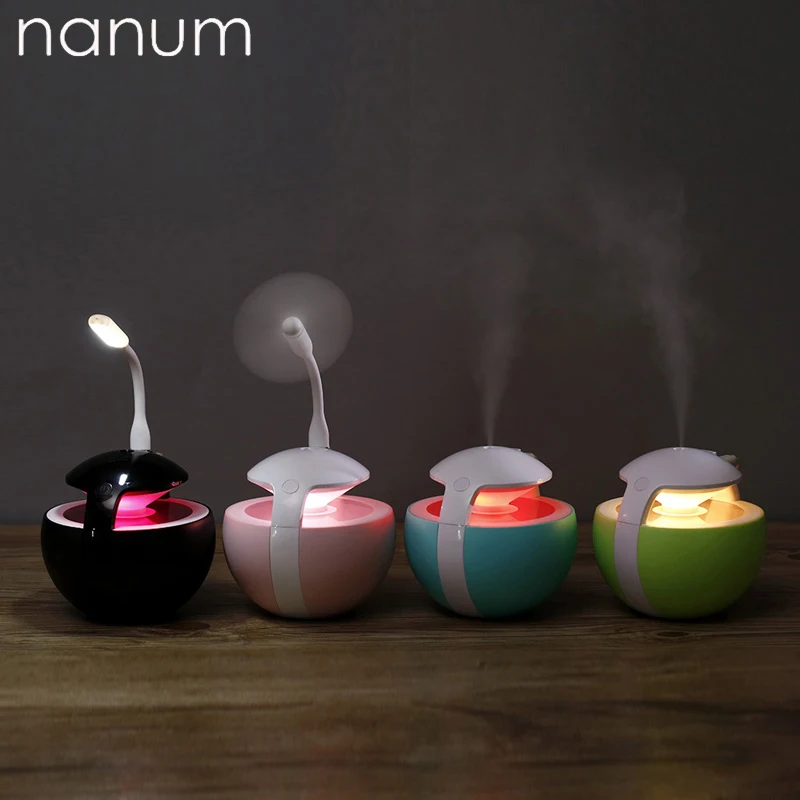 

Car air freshener 3 in 1 Night Elf Humidifier Ultrasonic Diffuser USB Fan LED Light Mini Humidifiers Air Purifier Mist Maker