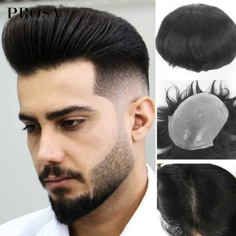 0.04mm Skin Full PU Slight Wave Men's Wig Man Hair System for Men Fashion Natural Male Wig Man Hairpiece Natural Mens